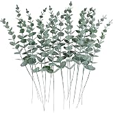 CEWOR 24 Pcs Eucalypto Stems Decorative, Artificial Eucalypto Leaves, Artificial Green Branches for Wedding Table Flower Arra