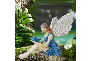 QMCAHCE 8.8 Inch Color Sitting Fairy Statue, Angel Garden Sculpture, Fairy Figurine, Antique Resin Angel Crafts, Home Table Decoration, Fairy Garden Lawn Courtyard Porch Decor(Blue)