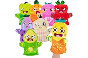 BEETOY Puppets for Kids, Hand Puppets for Toddlers 1-3, Set of 8 Sensory Toys for Autistic Children, Plush Toys Gift for Puppet Theater Performances, Fruit & Vegetable Pattern Kids Toy