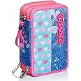 Seven Astuccio Scuola 3 Zip. Fucsia Azzurro, Flying Dreams, Portapenne Triplo Scomparto Completo Di Penne, Matite e Colori, A