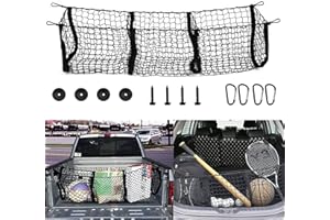 ConBlom Cargo Net with Hooks, 3 Pocket Trunk Cargo Organizer Mesh Storage Net, Heavy Duty Cargo Net with Free Four Metal Carabiners for Pickup Trunk Beds SUV Trailer Van