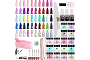 Kit de manucure EBANKU 50 couleurs avec poudre à tremper, base pour perceuse électrique et top coat/liquide activateur pour nail art, salon de manucure DIY