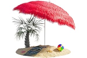 Kingsleeve® Sonnenschirm Hawaii Ø160cm Neigbar Höhenverstellbar UV Schutz 30+ Groß Rund Balkon Strand Strohschirm Strandschirm Bast Hawaiischirm Rot