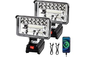 BORDEAG Akumulatorowa lampa do Makita 21 V, 30 W lampa robocza LED, akumulator wielofunkcyjny, reflektor LED, przenośna lampa na plac budowy z ładowaniem USB, do naprawy samochodu, oświetlenie domu, 2 sztuki