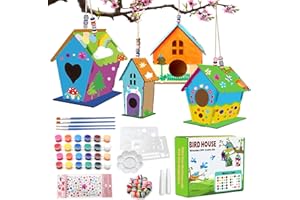 COL-PARY Paquete de 4 manualidades de casa de pájaros para niños,DIY Arte de pintura de bricolaje de madera,Kit casita para pájaros para niños,Proyectos artesanales para regalo de cumpleaños Chico,Chica