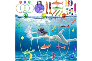 Hutato Swimming Diving Pool Toys for Kids,23 Pcs Pool Toys with Diving Swim Sinking Thru Rings,Dive Sticks,Diving Rings Gem Octopus,Pool Torpedo,Bag for Boys Girls