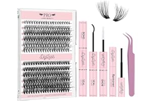 ‎PRO LASHBEAUTY DIY Wimpernverlängerungsset 240pcs Wimperncluster D Curl Wimpernverlängerungsset Einzelwimpern mit Wimpernkleber und Siegel Applikator Entferner Einfach zu Hause anwenden (30D+40D-8-16mix Kit)