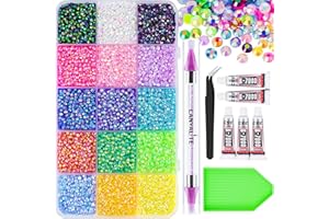 CANVALITE 20000PCS Resin Jelly Rhinestones for Crafting, Multicolor 3mm Flatback Rainbow Gems, Bedazzling Crystal with 5Pcs 2.5g Jewelry Glue/Nail Rhinestone Picker for DIY Crafts Clothing Shoes Nail Art