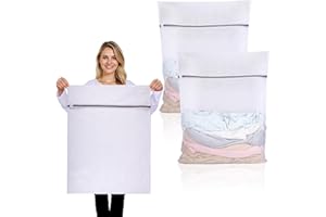 FUYOAL 2 PCS Large Mesh Laundry Bags with Zips, 80x60cm Reusable Laundry Bags for Washing Machine Washing Bags for Laundry Delicates Wash Bags for Sweater, Coat, Lingerie, Travel Organizer(XXL, White)