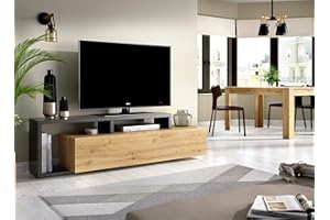 Dmora - Mobile Porta TV Maiella, Credenza Bassa da Soggiorno, Madia da Salotto per Televisione, 165x40h47 cm, Rovere Nodi e Antracite