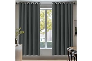 Deconovo Blackout Curtains Eyelet, Energy Saving Super Soft Thermal Insulated Curtains for Livingroom, W90 x L84, Dark Grey, 2 Panels