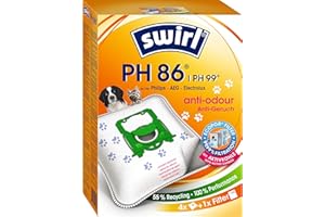 Swirl PH 86 EcoPor Anti-Geruch Staubsaugerbeutel (4 Beutel), reißfeste Staubbeutel für einige AEG, Dirt Devil, Electrolux & Philips Staubsauger, mit Geruchsfilter, 99,9 % Filterung von Hausstaub