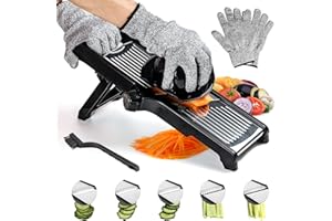 Labeol Adjustable Mandolin Slicer Professional 3 in 1 Stainless Steel Food Slicer Multi Functional Vegetable Chopper Vegetable Potato Onion Cheese Julienne Slicer with Safety Gloves