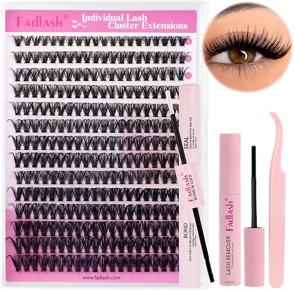 FADLASH Kit Pestañas Postizas Individuales 200pcs 40D 8-16mm, Bond and Seal, Removedor Pegamento Pestañas, Pinzas de Pestañas Bricolaje en Casa - 1