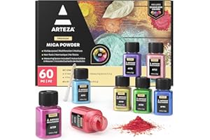 Mica en poudre Arteza pour résine époxy, 60 couleurs, bouteilles de 5 gr, pour la fabrication de peinture, d’époxy, de bougies