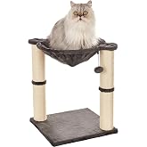 Amazon Basics Cat Tree Tower with Enclosure, Hammock, Bed and Scratching Post for Cats, 16x20x16 inches, Grey
