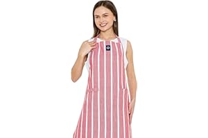 ‎ENCASA Encasa XO Verstellbare Küchen Schürze mit Taschen und Handtuchhalter, 68x85 cm, recycelte Baumwolle, für Zuhause, Restaurant, Männer & Frauen, Kochen, Backen - Roma Red Stripes