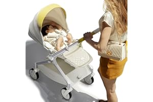 Hot Mom Cochecito ultraligero 3n1, asientos anchos, respaldo ajustable, ruedas grandes que absorben los golpes, marco de magnesio, dirección de marcha cambiable en segundos (F39-BEIGE)