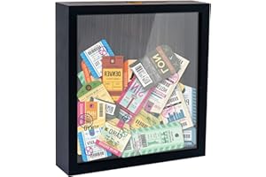 FramePro Bilderrahmen für Ticket Shadow Box 3D Rahmen zum Befüllen Tiefer Aufbewahrungsboxen Glasscheibe Holz Objektrahmen DIY Vitrine Muscheln Flugtickets Fotorahmen Memorabilia Schwarz 20 x 20 cm