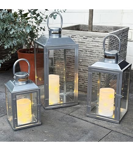 Mojawo Lot de 3 lanternes de jardin de luxe XXL en acier inoxydable - Hauteur 24/40/53 cm