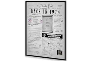 THE PARTY POST 50th Birthday Poster 8 x 10 Party Sign - Born 50 Years Ago Table Party Supplies. Back In 1974 Home Decor Bday Card. Wedding Anniversary Banner with Fun Facts for Her or Him Turning 50 Years Old