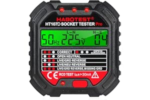 BYUP Kedelak Tester per prese GFCI con display di tensione Tester per prese 90-250V Rilevatore automatico di polarità del circuito elettrico automatico Rilevatore di tensione HT107D