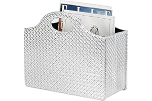 HofferRuffer Magazine Newspaper Holders,Foldable PU Leather Magazine Storage Rack,Document File Holder Magazine Basket Newspaper Storage for Office,CoffeeTable, Living Room, Reception Desk (Silver)