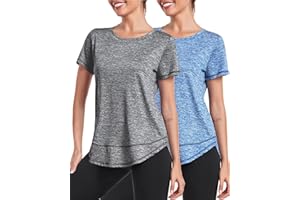 Deaviya Sport T-Shirt Damen, Kurzarmshirt Frauen, Workout Tops Rundhalsausschnitt Athletisch Lässig Laufen Yoga Fitness T-Shirts Locker Seite Split Tee