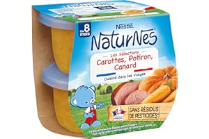 NESTLÉ BÉBÉ Nestlé Naturnes Les Sélections Petits Pots Bébé Carottes, Potiron, Canard - Dès 8 mois - 2X200g