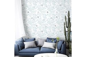 JOLIHOME Blu e Bianco Carta da Parati Autoadesiva Effetto Vita Marina Staccare e Attaccare Carta a Contatto Corallo Stelle Marine Conchiglie Adesivo Murale Rotoli per Piano di Lavoro 44.5x500cm