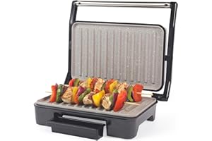 Salter Marblestone Health Grill – Non-Stick Panini Maker, No Oil Needed, Floating Hinge For Larger Foods, Automatic Temperature Control, Built-In Removable Drip Tray, Cool Touch Handle, 750W, EK2009