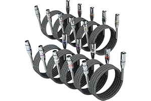 FIBBR XLR Cable 1m-10 Pack, Microphone Cable Nylon Braided XLR Male to Female Heavy Duty Balanced Microphone Cord Compatible with Preamps/Speaker Systems and More