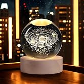 BTfash 3D Solar System Crystal Ball Night Light, Planet Ball for Bedrooms, Table LED Lamp with Woodern Base for Teens Boys an