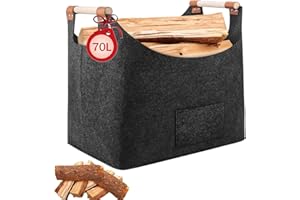 YQBFTC Panier à bûches XXL 70L Panier a Bois avec Poignée Renforcée Cheminée Pliable En Feutre Sac à Bois pour Cheminée Sac en Feutre,Journaux,Jouets,Magazines 55 x 32 x 40 cm (Gris Foncé)