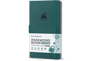 Clever Fox Password Book 2nd Edition – Hardcover Password Keeper with Laminated Alphabetical Tabs – Internet Address Notebook & Login Details Organizer Journal – 10.4x19.3cm (Dark Teal)