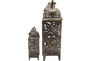 Rebecca Mobili 2 Candelabros Dorados, Set de Faroles Grandes Étnicos, Metal, para Jardín Recibidor - Dimensiones: 55,5 x 18 x 18 cm (A x AN x FON) - Art. RE6656