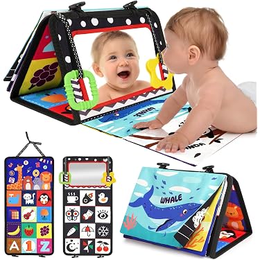 Miroir D'Éveil Montessori Pour Bébé - Avec Livre En Tissu - Pliable - Jouet Sensoriel 0-12 Mois - Cadeau Naissance