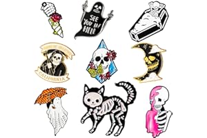 JADIVE 10 Stück Halloween Emaille Pins Punk Nette Broschen Totenkopf Skelett Katze Geist Emaille Anstecknadel Weihnachten Tasche Strumpf Füller für Rucksäcke Bekleidung Jacken Zubehör