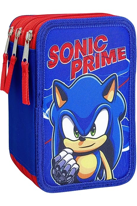 Sonic- Neceser, Bolsa De Aseo, Portatodo, Doble Cremallera, Color Rojo, Producto Oficial (CyP Brands