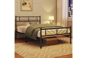 ‎YAHEETECH Yaheetech Metallbett 90 x 200 cm Minimalistischer Bettrahmen mit Kopfteil Gästebett mit Lattenrost für Schlafzimmer Gästezimmer 32cm Höhe unter dem Bett Schwarz