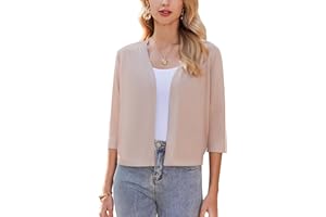 Zeagoo Bolerko damskie, odświętne, eleganckie, z dzianiny, krótkie bolerko, rękawy 3/4, kurtka na ramię, z otwartym przodem, kardigan, luźny, solidny top, S-XXL