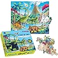 Playqid Puzzle for Kids 48-Piece 35 x 30 cms Glow in The Dark Dinosaur Jigsaw, Educational Floor Puzzle for Ages 4+, Explore Prehistoric Dinosaurs, Volcanoes & Hidden Elements