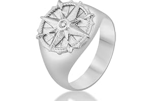 Akitsune Guidance Anillo | Brújula Mapa Norte Anillo náutico para hombres Anillo de sello de acero inoxidable Diseñador Negro mate