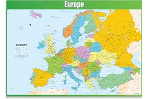 Mapa Europy | Plakaty geograficzne | Papier błyszczący o wymiarach 850 mm x 594 mm (A1) | Plakaty klasy geograficznej | Wykresy edukacyjne firmy Daydream Education