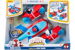 JAZWARES SPIDEY AND HIS AMAZING FRIENDS MARVEL Spidey Team Split Racer - 8.5-Inch Three-in-One Vehicle with Web Darts, Sound Effects, and Phrases