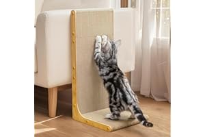 Conlun Grattoir pour Chat, 58 cm Forme en L Montable au Mur, Plateau à Gratter Vertical, Carton Durable pour Protéger Les Meubles des Chats d'Intérieur, Grand,Effet Bois