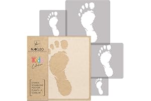 NAKLEO Pochoirs de Peinture pour Enfants, 5 pièces 9x9 à 34x34cm, Modèle de Dessin en Plastique, Réutilisables, Pied Empreinte Des Doigts, DIY Bricolage Décoration Chambre, Mur Meubles Papier