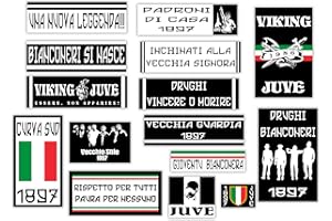 GamesMonkey® - Kit 15 Adesivi Ultras - Juve - Campione Calcio Scudetto - Vinile Lucido HD - Made in Italy Impermeabili Esterno Interno Auto Moto Motocross Bici Casco Paraurti Vetri Carrozzeria