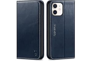 SHIELDON Etui do iPhone 11, etui ochronne ze skóry bydlęcej, odporne na uderzenia, kieszeń na karty, zapięcie magnetyczne, stojak, blokada RFID, etui na telefon komórkowy z TPU, etui na telefon