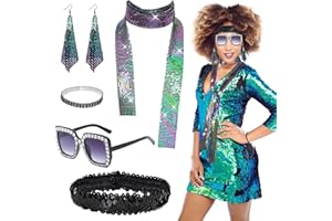 Carreuty 5 sztuk Disco dla kobiet, akcesoria do dyskoteki, dla kobiet, rok 70, brokatowy szalik, okulary przeciwsłoneczne, opaski do włosów, kolczyki na imprezę, kostium, przyjęcie 80